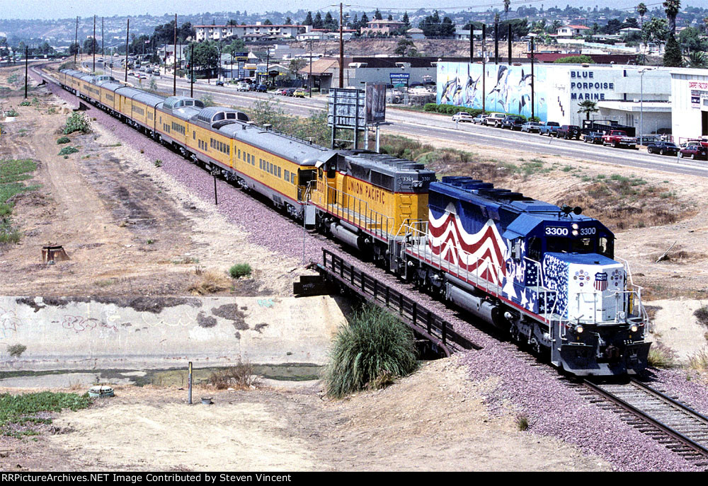 Union Pacific #3300 leads a special to the 1996 Republican National Convention in San Diego.